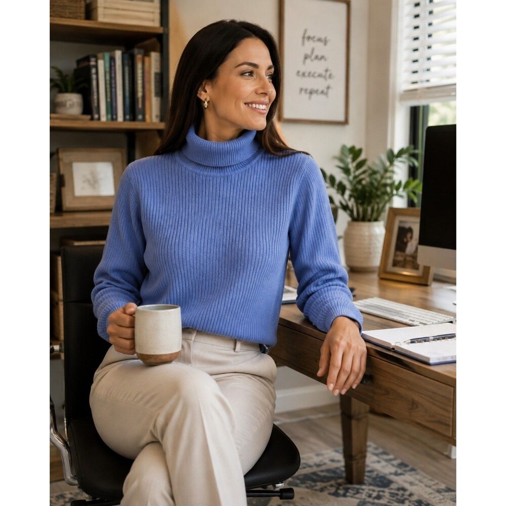 Talbots Womens Ribbed Turtleneck pullover Sweater Periwinkle Blue Petite-Large
